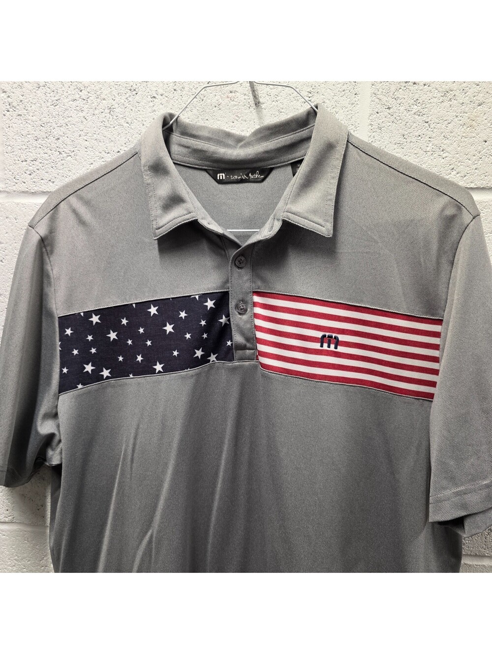 TravisMathew Sea to Sea Americana Polo Shirt XL 23.5x32 Gray Grey USA